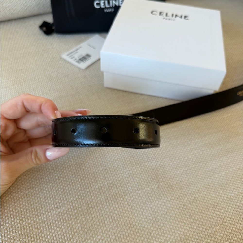 Celine Black Leather Belt with Gold Triomphe Buckle - Picture 4 of 5